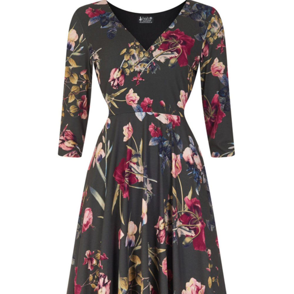 NWT Lady Vintage London Olive Floral Midi Dress